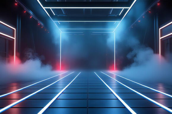 A Blue and Red Lights in a Dark Room