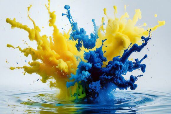 A Blue and Yellow Paint Splashing: A Versatile Creative Tool