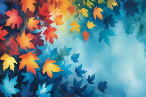 A Colorful Leaves on a Blue Background