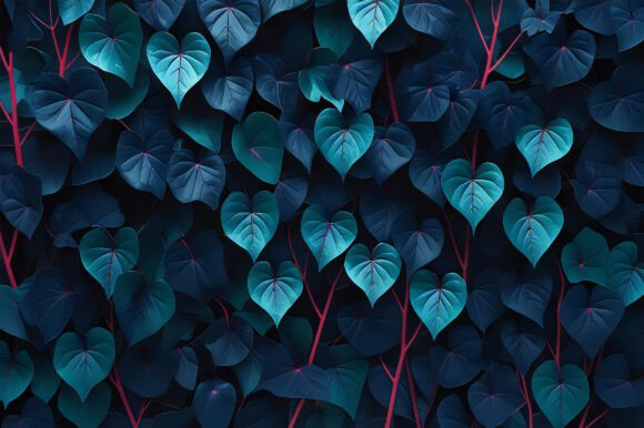 A Group of Blue and Pink Leaves