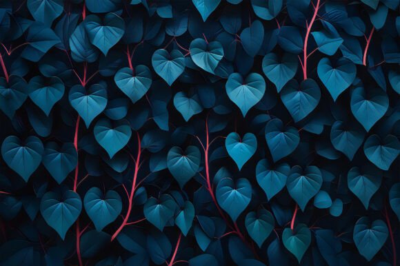 A Group of Blue Leaves with Red Stems