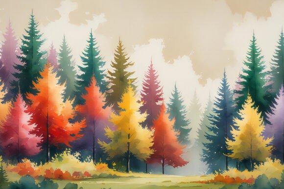 A Painting of Trees in Different Colors
