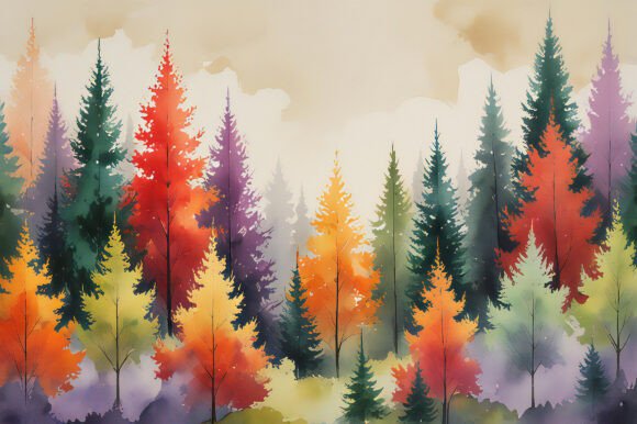 A Watercolor Painting of Trees
