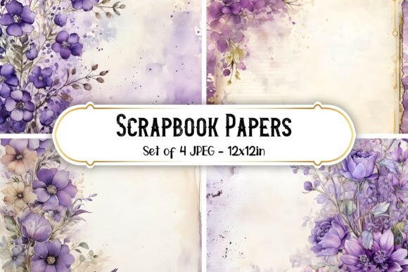 Printable Purple Floral Scrapbook Papers